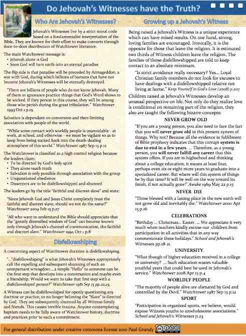printable pamphlet explaining basics of being a Jehovah's Witness
